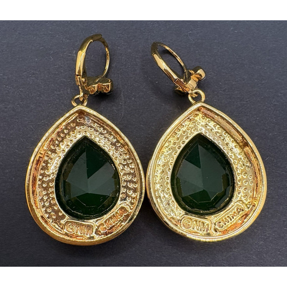 Vintage Nolan Miller Glamour Collection Royal Pear Drop Earrings Emerald Green - Picture 9 of 10